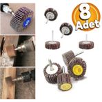 Depolife Mini Gravür Makinaları Için Mop Flap Disk Zımpara Seti 8li 3mm Sap Çoklu Yaprak Zımpara Takımı - Füme
