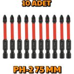 Depomega 10 Adet Ph-2 75 mm Mıknatıslı S2 Çelik Bits Uç Matkap Ucu - Siyah