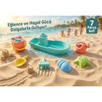 Depomiks 7 Parça Plastik Plaj ve Kum Oyuncak Seti - Eğitici Deniz Kova Kürek Tırmık Gemi Seti