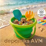 Depomiks Avm Depomiks Yer Kaplamayan Katlanabilir Silikon Kum Kova Kürek Seti Çocuk Deniz Kum Oyuncakları Plaj Seti - Yeşil