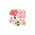 Depomiks Barbie Oyuncak Bulaşıklık Tabak Tencere Set + 10 Parça Kesilebilen Oyuncak Meyve Sebze Set Depomiks