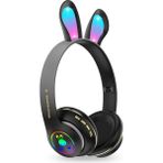 Deppo Trend 6 Saat Uzun Kullanım Micro Sd/bluetooth Tavşan Kulak Renkli Işıklı Rgb Kulaküstü Kablosuz Kulaklık - Siyah