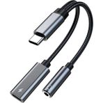 Deppo Trend iPhone 15 Pro 15 Plus 15 Pro Max Samsung Xiaomi Uyumlu Type-C Kulaklık Çevirici Şarj Dönüştürücü Bluetooth Gerektirmez Örgü Kablo - Gri
