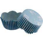 Depposite Cupcake Kalıbı Pet Kapsül Dalgalı Kek Kalıbı 65X38 mm - 100 Adet Fiyonklu Mavi 3.8 cm