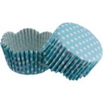 Depposite Cupcake Kalıbı Pet Kapsül Dalgalı Kek Kalıbı 65X38 mm - 100 Adet Puantiyeli Mavi 3.8x6.5 cm