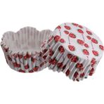 Depposite Cupcake Kalıbı Pet Kapsül Dalgalı Kek Kalıbı 65X38 mm - 100'LÜ Beyaza Sık Çilek Desenli