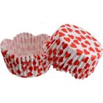 Depposite Cupcake Kalıbı Pet Kapsül Dalgalı Kek Kalıbı 65X38 mm - 100'LÜ Beyaza Sık Kalp Desen 3.8 cm