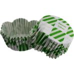 Depposite Cupcake Kalıbı Pet Kapsül Dalgalı Kek Kalıbı 65X38 mm - 100'LÜ Beyaza Yeşil Kare Desen
