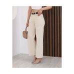deqfashion Kadın Bej Yüksek Bel Kemerli Culotte Bol Paça Kot Pantolon Jean