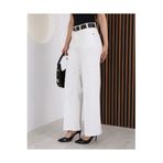 deqfashion Kadın Beyaz Yüksek Bel Kemerli Boyfriend Bol Paça Kot Pantolon Jean