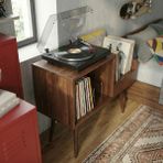 DEQQU Pera 44X78CM Ahşap Retro Pikap Sehpası, Metal Raflı Plak Organizer, Plak Düzenleyici, Plak Dolabı - Ceviz