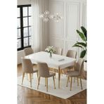 Deren Home Ada Gold Serisi 80X132 Açılabilir Masa +6 Adet Silinebilir Sandalye Metal Ayaklı Masa Takımı - Kapuçino