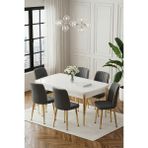 Deren Home Ada Gold Serisi 80X132 Açılabilir Masa +6 Adet Silinebilir Sandalye Metal Ayaklı Masa Takımı - Koyu Gri