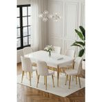 Deren Home Ada Gold Serisi 80X132 Açılabilir Masa +6 Adet Silinebilir Sandalye Metal Ayaklı Masa Takımı - Krem