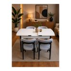 DEREN HOME Calvin Serisi 80x130 Açılabilir Masa 4 Adet Silinebilir Sandalye Masa Takımı Metal İskelet Gri