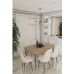 DEREN HOME Fier Serisi Mutfak ve Salon Yemek Masası Takımı + 6 Adet Krem Sandalye