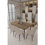 DEREN HOME Mabel Serisi, 80x132 Mutfak Ve Salon Yemek Masası Takımı + 6 Adet Krem Sandalye