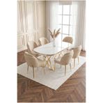 DEREN HOME Milano Gold Serisi 90x168 MDF Masa Metal Ayak Yemek Mutfak Takımı6 Adet SilinebilirSandalye KAPİÇİNO