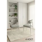 DEREN HOME Polly Serisi 4 Adet GRİ Mutfak Cafe Yemek Odası Sandalyesi Beyaz Metal İskelet Silinebilir Kumaş