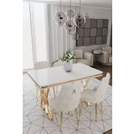 DEREN HOME Rio Gold Serisi 80x130 Mdf Masa 4 Adet Metal Ayaklı Silinebilir Kumaş Krem