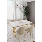 DEREN HOME Val Serisi 80x130 MDF Masa 4 Adet Metal Ayaklı Silinebilir Kumaş Masa Takımı Kapiçino Sandalye