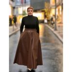Deri Cepli Kloş Uzun Etek - Kahve - M