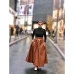 Deri Cepli Kloş Uzun Etek - Taba - M