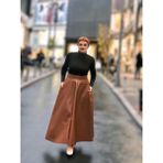 Deri Cepli Kloş Uzun Etek - Taba - XL