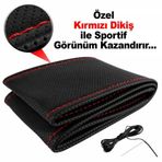Deri Direksiyon Kılıfı Sarmalı Noktalı Kırmızı