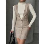 Deri jile elbise bej w24796