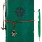 Deri Kapaklı Vintage Defter Vip Kalem Hediyeli Kraft Sayfa Günlük Not Ajanda Anı Hatıra Defteri - YEŞİL