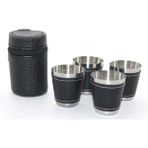 Deri Kılıflı 4'lü Shot Bardak Seti - Gri
