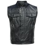 Deri Motosiklet Yeleği, Koyun Derisi, Fermuarlı, Çıt Çıtlı Cepli, Siyah (Siyah, 5XL)