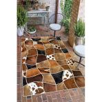 Deri Patchwork Desenli Baskılı Kaymaz Yıkanabilir Salon Oturma Odası Mutfak Antre Halısı Yolluk 160 X 230 Cm Kahverengi