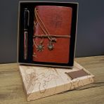 Deri Pusula Tasarımlı Defter Ve Metal Kalem Seti - Altın - Standart