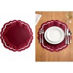 Deri Ranner Sunumluk Amerikan Servis - Bordo - 38 x 38 cm