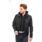 Deri Work Erkek Deri Mont KAPÜŞONLU-EM02030 - 0 - Siyah - 3XL