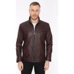 Deri Work Hakiki Deri Bordo Erkek Spor Deri Mont Yandan Cepli Deri Ceket - XL