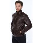 Deri Work Hakiki Deri Kahverengi Dik Yaka Casilla Erkek Deri Ceket - 3XL - 0-Kahverengi