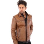 Deri Work Hakiki Deri Kahverengi Fredo Fermuarlı Erkek Deri Ceket - 2XL - 0-Kahverengi