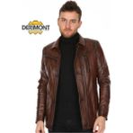 Deri Work Hakiki Deri Kahverengi Göalek Yaka Düğmeli Erkek Deri Ceket - 2XL