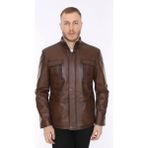 Deri Work Hakiki Deri Kahverengi Hogan Dik Yaka Erkek Deri Ceket - XL - 0-Kahverengi