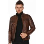 Deri Work Hakiki Deri Kahverengi Kol Işlemeli Spor Erkek Deri Ceket - XL