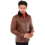 Deri Work Hakiki Deri Kahverengi Yaka Kürklü Cappi Erkek Deri Ceket - 2XL - 0-Kahverengi