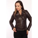 Deri Work Hakiki Deri Kahverengi Yan Fermuarlı Kadın Ceket - 3XL - 0-Kahverengi