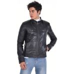 Deri Work Hakiki Deri Siyah Erkek Deri Mont Hakim Yaka Üst ve Yandan Fermuarlı Cep Detaylı Deri Ceket - 3XL - 0 - Siyah