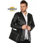 Deri Work Hakiki Deri Siyah Gömlek Cep Düğmeli Erkek Deri Ceket - 2XL