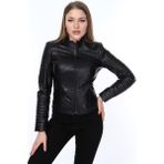 Deri Work Hakiki Deri Siyah Kol Işlemeli Kadın Ceket - 2XL - 0 - Siyah
