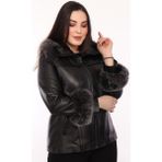 Deri Work Hakiki Deri Siyah Kol Omuz Kürklü Roxana Kadın Ceket - XL - 0 - Siyah