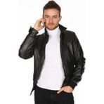 Deri Work Hakiki Deri Siyah Lastikli Kolej Erkek Deri Ceket - 2XL - 0 - Siyah